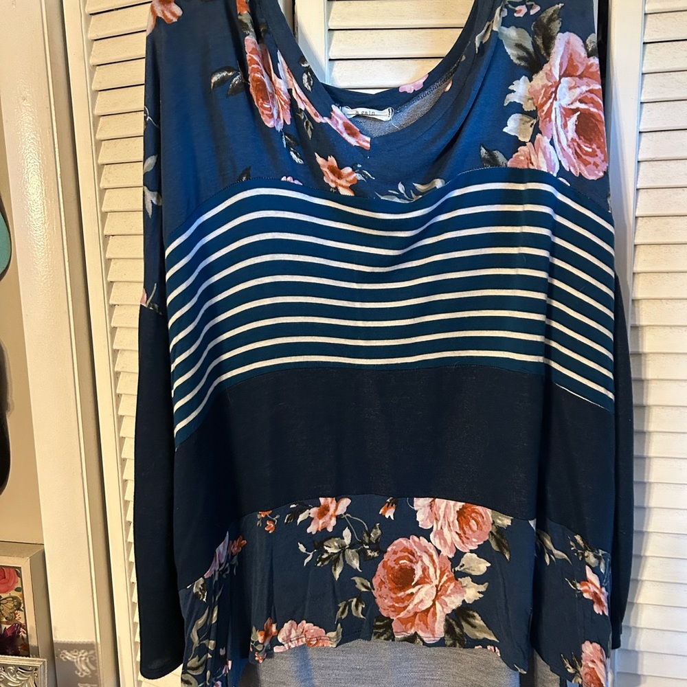 Floral Navy Striped Women's Top